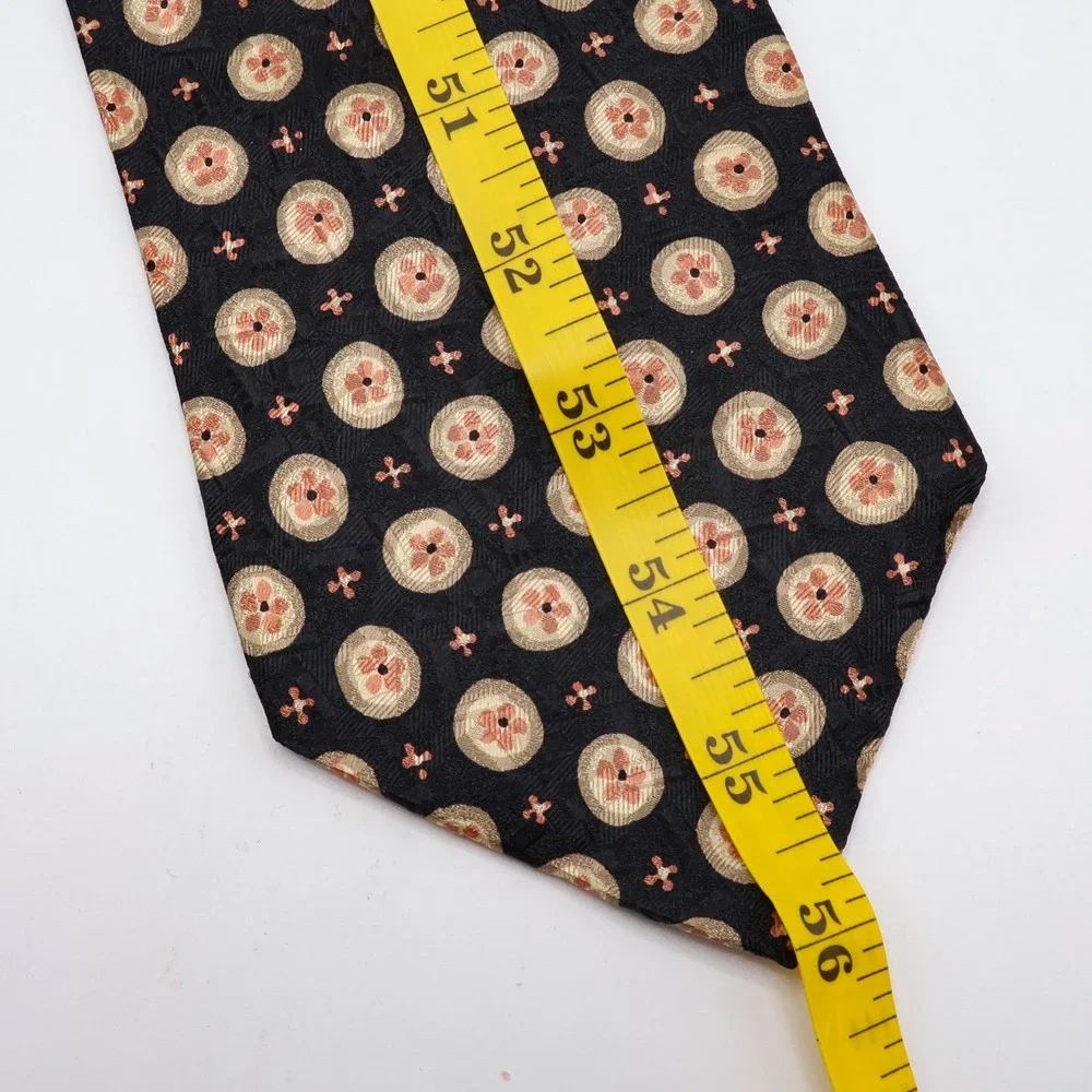 Ermenegildo Zegna Tie Mens Geometric Floral Silk OS Black Gold Italy